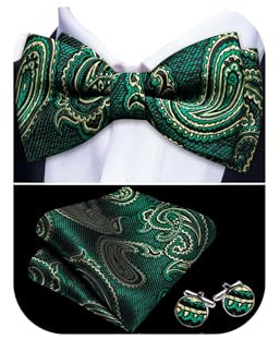 Barry.Wang Set papillon da uomo in seta Paisley pre-annodato con fazzoletto quadrato e gemelli per matrimoni ed eventi formali, Taglia unica