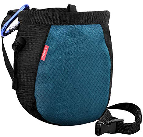 MoKo Klettern Chalkbag, Bouldern Magnesiabeutel mit Einstellbar Gürtel & Karabinerclip Kordelzug Chalk Bag Boulderbag für Klettern Gewichtheben Gymnastik Crossfit - Schwarz & Königblau