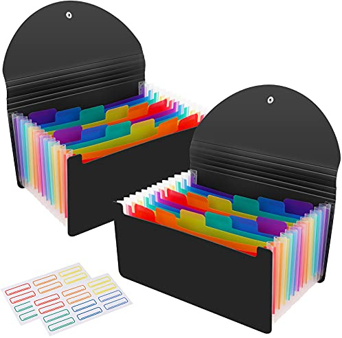 2 Pack 13 Pockets A6 Mini Coupon Organizer Wallet, Expandable Accordion File Organizer for Storage Receipt Cards Coupons Tickets - Black