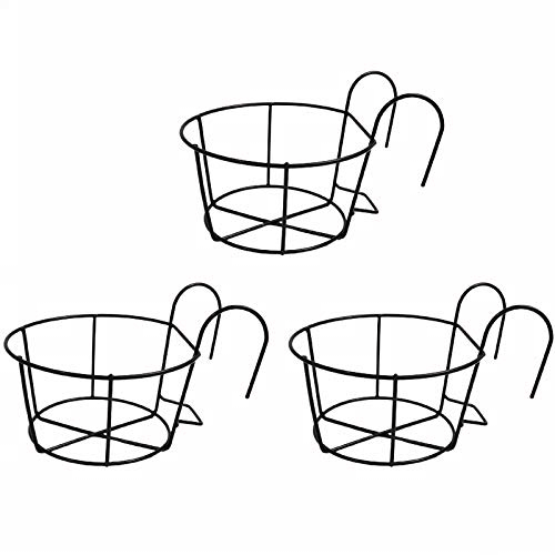 RNSUNH 3 Stück hängende Pflanzgefäße Blumentopf Halter Blumentopf Hängend Balkon Garten Pflanze Metall Eisen Pflanzkorb Regal Behälter für Terrasse Veranda Zaun