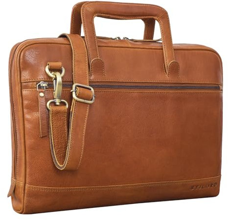 STILORD 'Pierce' Laptoptasche mit Griff Leder Aktentasche 15 Zoll Vintage Dokumententasche A4 Business Bürotasche mit Schultergurt und Handschlaufe, Farbe:texas - braun