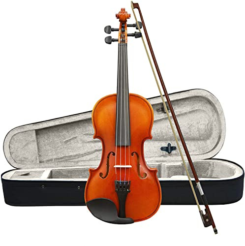 ffalstaff V01 Violín Laminado con Acabado Brillante 3/4 - Completo, con Arco de Crines Naturales, para estudiante, Funda con Asa y Tirantes y Bloque de Colofonia
