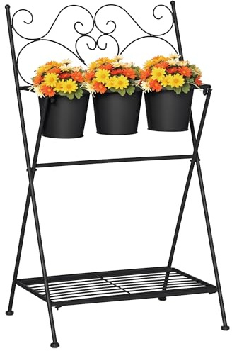 Outsunny Portapiante Scaffale in Metallo Pieghevole 47x37x78.5cm Nero