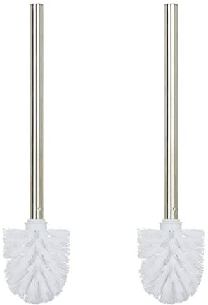 Relaxdays Scovolino per WC, Set da 2, Scopino da Bagno, Manico in Acciaio Inox, Testina Rimovibile, HD 35 x 8 cm, Bianco