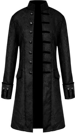 Herren Jacke Frack Mittelalter Gothic Steampunk Gehrock Mantel Halloween Karneval Cosplay Kostüm (as3, age, free_size, Schwarz, 3XL)