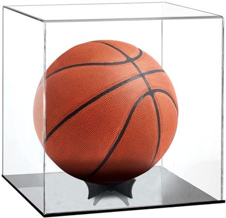Clear Basketball Display Case Acrylic Box Football Basketball Storage Collectible Sports Memorabilia Holder with Stand(Product Includes Protective Film on Both Sides)