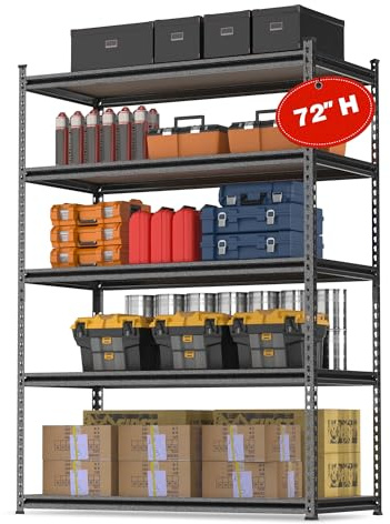WORKPRO 5-Tier Metal Storage Shelving Unit, 36”W x 18”D x 72”H, Adjustable Storage Rack Heavy Duty Shelf with Particle Board, 4000 lbs Load Capacity (Total) for Garage Warehouse, Black/Silver