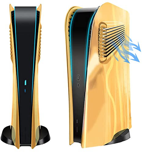 ElitePlay Chrome Gold PS5 Digital Faceplate with Cooling Vents Cover Curved Replacement Plates Shell Accessory for Playstation 5 Digital Edition