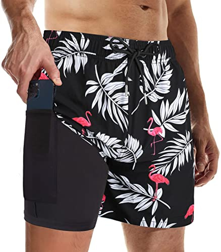 Wantonfy Shorts de Bain Homme Maillot de Bain Doublure de Compression Surf Pantalon Court de Sport