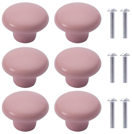 NAKUPENDA 6Pcs Pomos de Cerámica para Armario Redondas Perillas de Los Muebles para Habitación de Niños Gabinetes de Cocina Estantería (Rosa Claro)