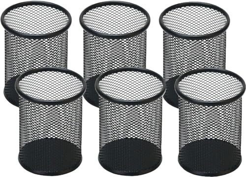 SNOW COOLER Pen Holder Pencil Holder Mesh Metal Pen Cup Holder Pencil Cup Holder for Desk Office Home Pen Organizer Black, 6 Pack