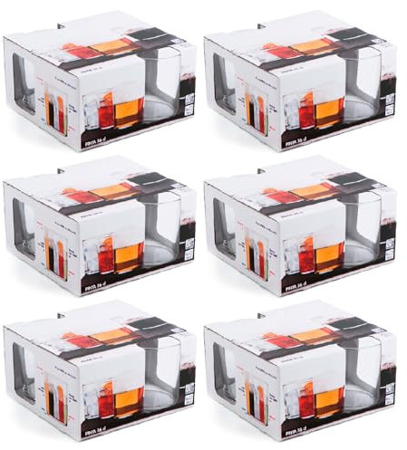 ACAN Tradineur - Pack de 6 Caja de 4 vasos Modelo Pinta - Capacidad de 360 ML - Fabricado en Vidrio Resistente - Apto para lavavajillas - Tamaño aprox: diámetro 8,5 x 9 cm - 24 Uds Total