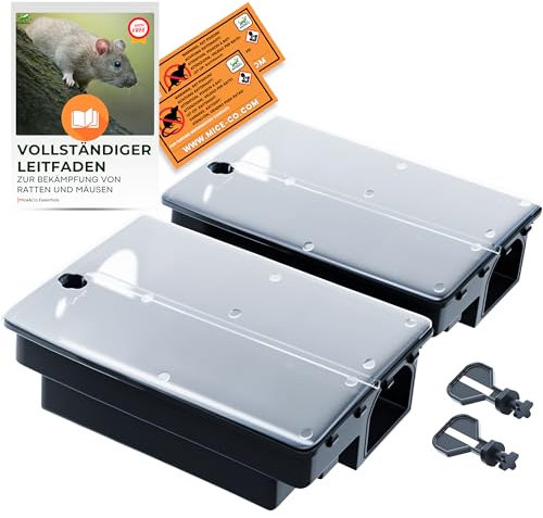 Mice&Co 2X Profi Rattenfalle – Rattenköderbox mit Schlüssel & Warnaufklebern gegen Ratten & Mäuse – Köderstation Haus, Garten & Industrie – Abschließbar, kindersicher & ohne Gift