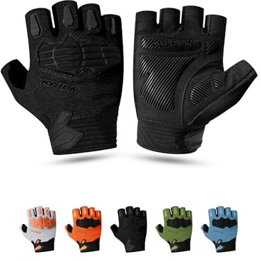 KUTOOK Guantes de Ciclismo MTB Bicicleta Montaña Hombres Mujeres Verano Medio Dedo sin Dedos con 5mm Palma Pad TPR SCR Proteger Touch-Screen Transpirable Elástico Antideslizante Negro XL