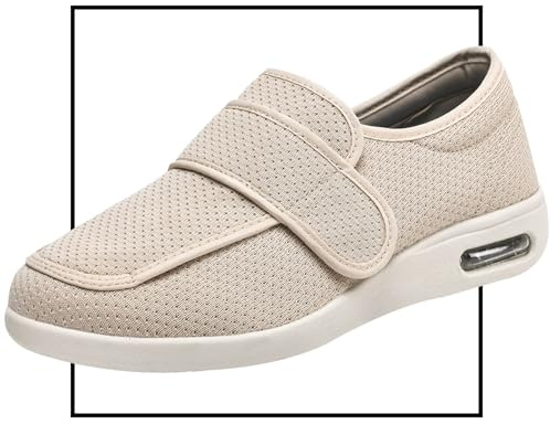 Möge Chaussure Femme Pied Extra Large, Chaussures fermées pour Hommes et Femmes Chaussures réglables pour diabétiques de santé Confortables Chaussures Larges Douces pour diabétiques(Beige,42 EU)