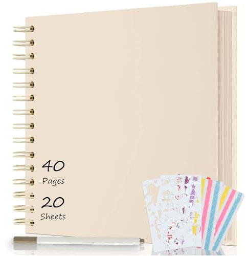 AIOR Fotoalbum zum Selbstgestalten und Einkleben, DIY Spiralalbum 40 Seiten, Fotoalben Scrapbook 21x21cm, Fotobuch für Baby Valentinstag Geburtstag Jahrestag Geschenk (Milchweiß)