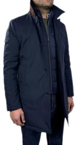 VEQUÈ Cappotto Impermeabile da Uomo Invernale Taglio Lungo Trench Eegante Imbottito Giacca Casual Con Gilet Removibile Linea Sartoriale Giubbotto Classico (IT, Numero, 50, Regular, Regular, Blu)