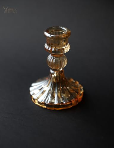Elegant Glass Candle Holder - Black, Amber, Ash Gray - Perfect for Wedding, Dining Table, Mantelpiece, and Special Occasions (Amber - 1 pcs)