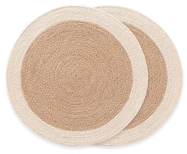 Manteles Individuales Redondos, Salvamantel Yute, Natural Hecho a Mano, 38x38 cm Pack 2 Unidades