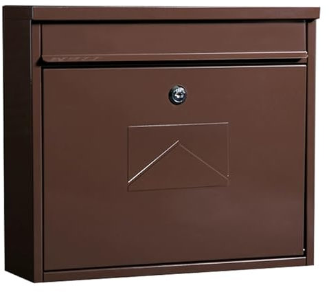 NSTVVEE Cassetta Postale da Parete, in Acciaio zincato antiruggine con Bordo Antipioggia, Grande capacità, con Cilindro di Chiusura in Metallo, per casa e Ufficio (Marrone)