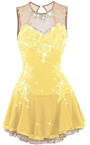 MLYYX Robe De Compétition sans Manches pour Dames Robes De Danse De Patin À Glace en Dentelle avec Appliques Gymnastique Art Performance Vêtements Costume Extensible Fait À La Main,F,7_10Years