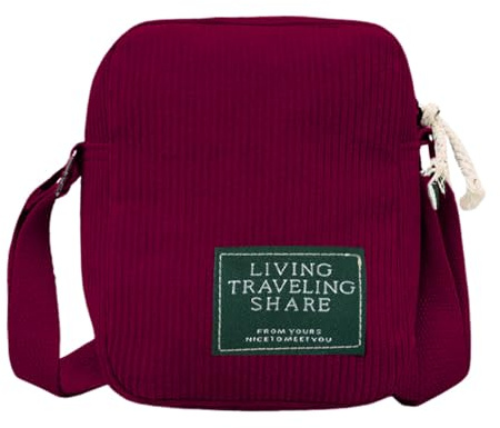 LOCCY Kleine Umhängetasche Damen Cord, Verstellbarer Schultergurt Crossbody Bag, Klein Cord Crossbody Bag für Spaziergang Arbeit Alltag Reisen (rot)
