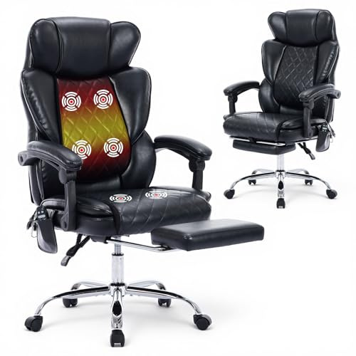 COLAMY Massage Office Chair with Footrest & Heated Lumbar Support – Ergonomic Executive Desk Chair with Reclining Back, Adjustable Height, Swivel & Padded Armrests for Home Office
