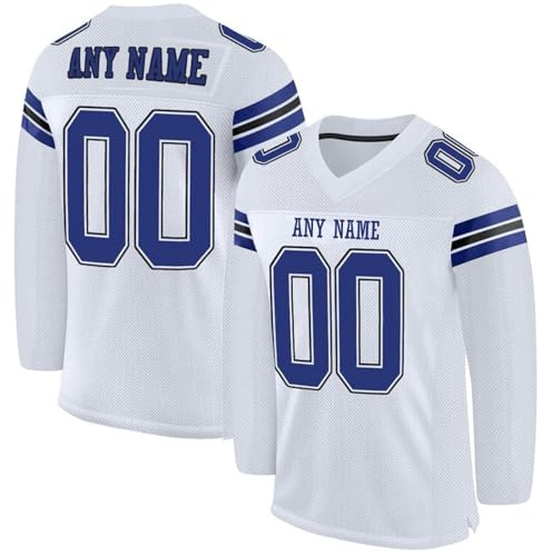 Maillot de Football Américain Personnalisé Sport Jersey avec Nom et Numéro Personnalisable Tee Rugby Maillots pour Hommes Femmes Manches Longues à Séchage Rapide T-Shirts