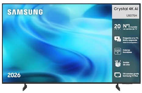 Samsung TV 50 Pulgadas Crystal UHD U8075H 4K Smart TV con Vision AI Companion, Crystal Processor 4K, Dynamic Sound Pack TV Plus, Cine y Series