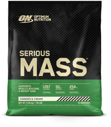 Optimum Nutrition Serious Mass Gainer en Poudre, Goût Cookies and Cream, 5.45kg, 16 Doses