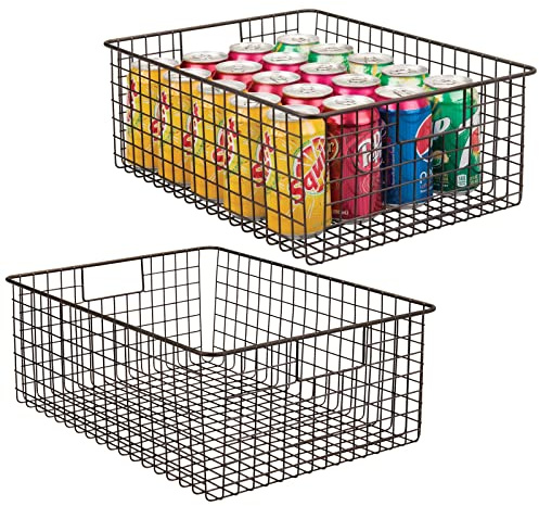 mDesign Metal Wire Food Storage Basket Organizer with Handles for Organizing Kitchen Cabinets, Pantry Shelf, Bathroom, Laundry Room, Closets, Garage - Concerto Collection - 2 Pack - Bronze