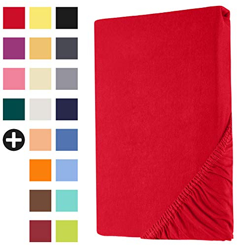 Heim24h Spannbettlaken 140x200cm bis 30 cm, Rot, 100% Baumwolle Bettlaken, Öko Tex Zertifiziert Jersey Spannbetttuch