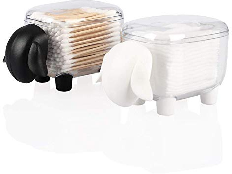 Cotton Ball Holder, Acrylic Qtip Dispenser with Lid, Cute Cotton Swab Holders, Bathroom Jars, Restroom Vanity Organizer Canister for Counter, Small Containers Storage Sheep Gifts Birthday (2 Pack)
