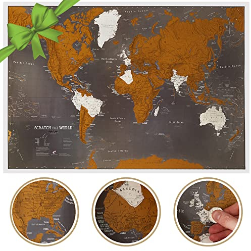 Maps International, Poster con mappa del mondo da grattare Scratch The World®, colore: nero, 84 x 59 cm
