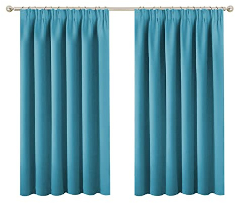BellaHills Blackout Curtains Thermal Insulated Window Treatment Drape, Pencil Pleat Top Curtains Room Darkening Modern Drapery for Boy's Room, 66 x 54 Inch, 2 Panels, Turquoise Blue