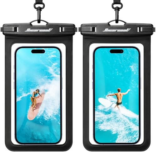 Hiearcool Waterproof Phone Pouch, Universal Case Compatible for iPhone 17 16 15 14 13 Pro Max Plus Up to 8.9, IPX8 Beach Travel Essentials-Black-2 Pack