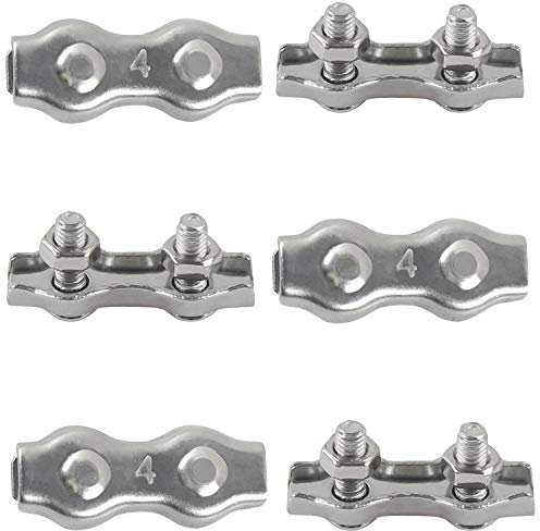 M4 Abrazadera de Cable Dúplex Clips Dúplex Doble Clip de Cuerdas de Alambre Acero Inoxidable 304 para Tendederos de Cables Fijos Patio Colgante Velas de Sol 6pcs