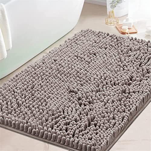 FASCINATDECO Badematte Badeteppich für Badezimmer Chenille Badezimmerteppich Matte Extra Weiche und Saugfähige Mikrofaser Rutschfester Teppich Schnell Trocknende Badematte Waschbar (Taupe,60 x 90 cm)