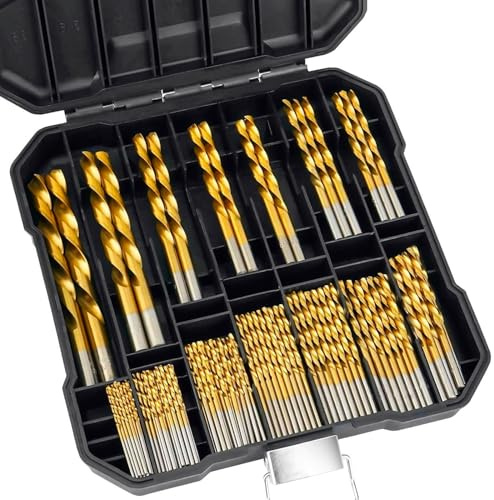 YWHWXB Titanium Drill Bit Set - 99Pcs Hex Shank High Speed Steel Twist Drill Kit for Drilling Wood/Metal Sheet/Plastic,1/16'' to 3/8'' with Plastic Case Stroage, Gold