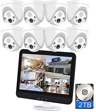 XNASU 8CH 1296P WiFi inalámbrico Sistema de cámara de Seguridad para el hogar con Monitor, Kit de cámara NVR de 3MP para Interiores con Audio bidireccional, detección de Movimiento, con Disco Duro 2T