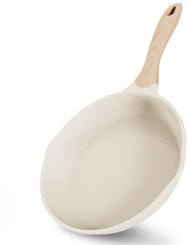 JEETEE Pentole Induzione 28 cm, Granito Padella Antiaderente Rivestimento, Ghisa di Alluminio, Maniglia in bachelite, Compatibile Tutti Fornelli y Induzione, Senza PFOA, Beige