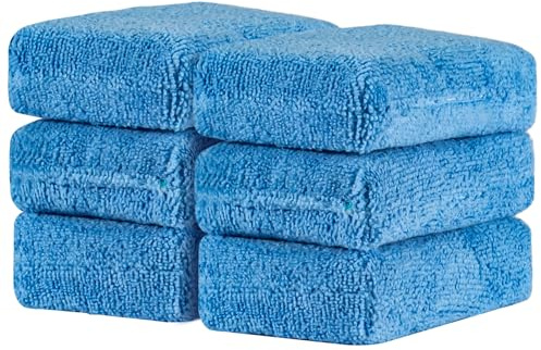 Sukh 6 Pack Microfiber Rectangle Sponge Detailing Pads - Microfiber Wax Foam Applicator Pads for Car Wax Applicator Pad 4.72x3.15 inch Blue