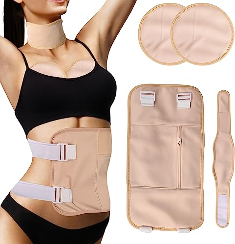 Massagegürtel Rizinusöl Set, Wiederverwendbare Rizinusöl-Packung mit Magischer Kleber für Hals Bauch und Brust Abnehmbare TPU-Rizinusöl-Packung Verhindert Auslaufen (Khaki)