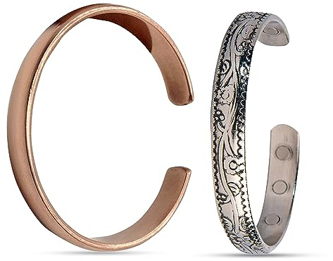 WC Magnetiskt armband i 100 % ren koppar med magneter koppararmband för kvinnor och män massiv koppar manschett justerbar storlek med sammetspåse och låda som present, One Size, Ren koppar, Ingen