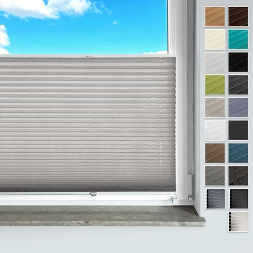 Rollmayer Plissee ohne Bohren, mit Klemmträger Plisseerollo Faltrollo Sichtschutz und Sonnenschutz für Fenster und Tür Premiumqualität Falte für Zuhause, 3 Kollektionen(Binco Grau,B30cm x H200cm)