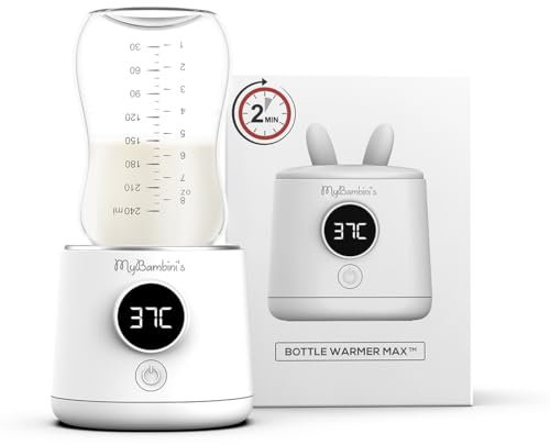 MyBambini's MAX Flaschenwärmer Baby Unterwegs, Flaschenwärmer Akku, Schnelles Aufwärmen (2min), 4 Temperatur-Einstellungen, Erhitzt bis zu 8 Flaschen, Geeignet für: AVENT Philips, Chicco & Dodie