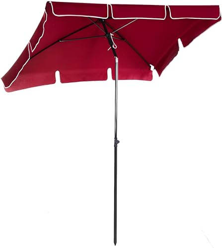 AND HOME Ombrellone Da Giardino Rettangolare, 2x1.3cm, Parasole, Regolabile, Antivento, Palo Inclinabile, Anti-UV, Ideale Per Spiaggia E Giardino, Rosso