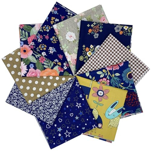 EDGEAM 10 Pieces 10 x 10 Cotton Fabric Bundles Flower Pattern Precut Squares Fabric Patchwork for Quilting Sewing DIY Crafting Decorative Fabric Scrapbooking Artcraft (Colour D)