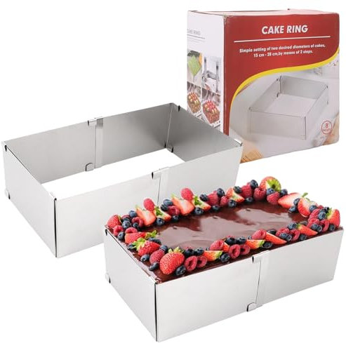 LDHHYH 2 cornici da forno rettangolari regolabili, rettangolari, regolabili, 15,5 – 28 cm, extra alto: 8 cm, telaio rettangolare regolabile per cottura e torte a strati, decorazione