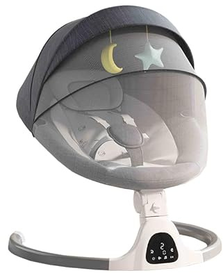 GLOKID Silla Mecedora Eléctrica para Niños, Hamaca para Bebé, Columpio eléctrico para bebés, Música/Bluetooth/Cinturón de Seguridad/Techo Removible y Mosquitera 5 Points(YLYGREY)